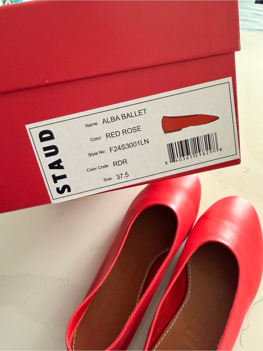 Staud Alba leather ballet flats Red size 37.5 - Picture 3 of 13